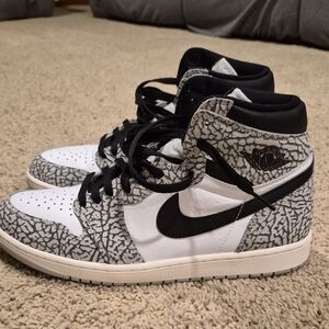 Jordan Men’s High Top Sneakers in White, Black, Gray Elephant Print